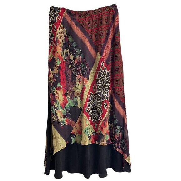 Gala Collection Womens Skirt Size L Boho Patchwork Floral Silk Asymmetrical Hem - Picture 3 of 9